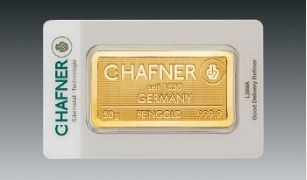 Goldbarren 50g C.Hafner, geprägt, mit Zertifikat